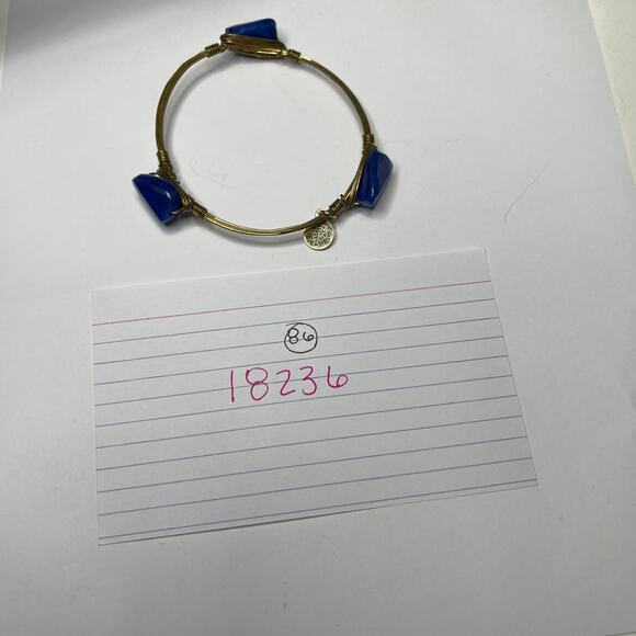 BOURBON & BOWETIES gold tone bracelet bangle faceted blue agate signed jewelry - Picture 9 of 9